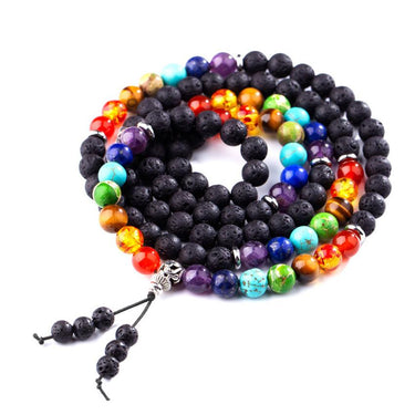 7 Chakra and Lava Stone 108 Beads Mala Bracelet-Your Soul Place